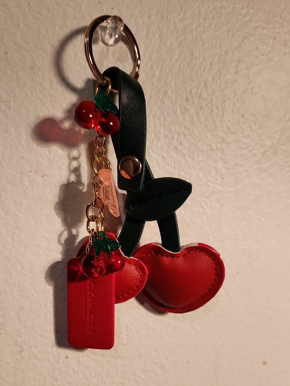 Coach Red Hang Tag With Cherry Keychains